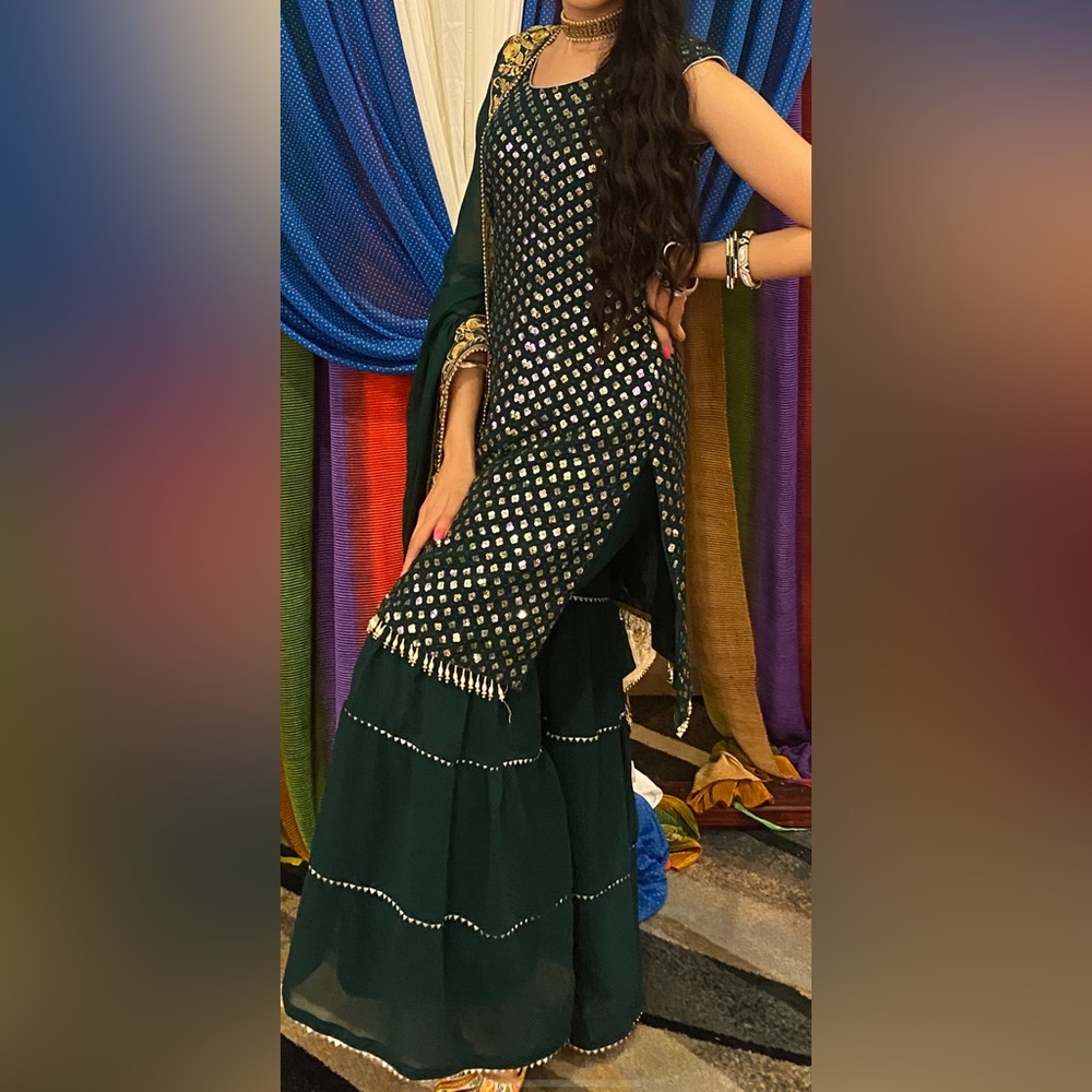 Green Sequin Sleeveless Sharara